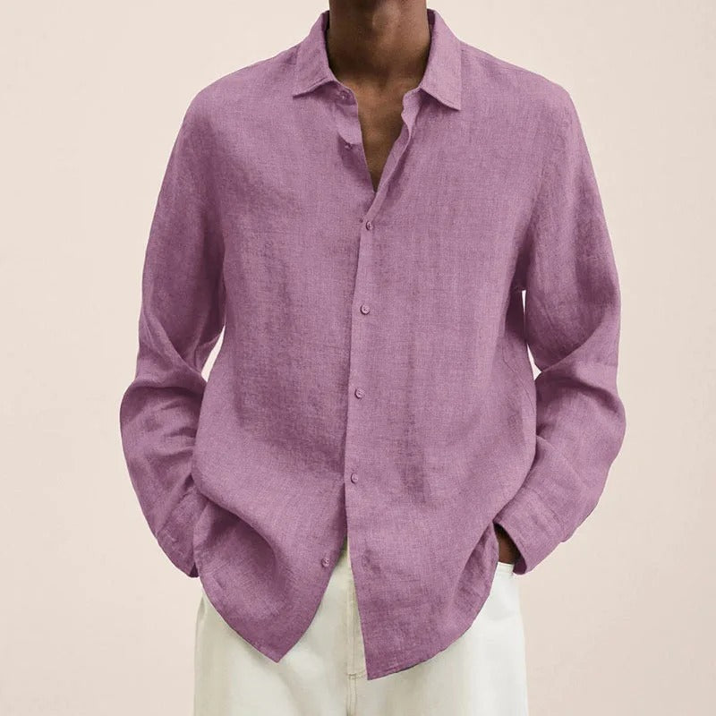 Men’s Breathable Fit Linen Blend Shirt – Solid Colour Button Up