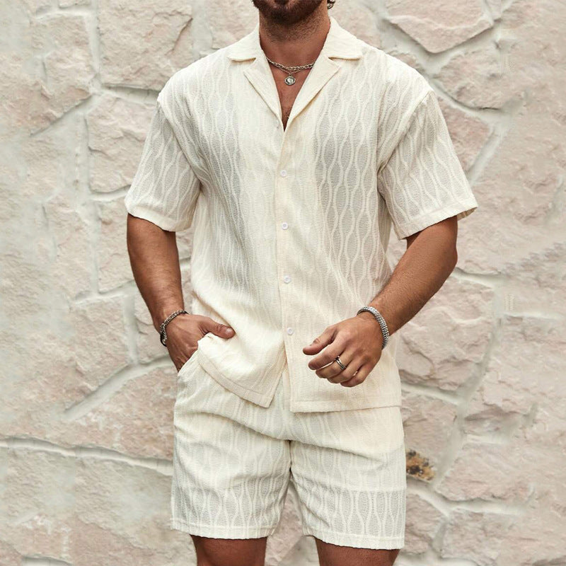 Men’s Textured Knit Co Ord – Button Shirt & Shorts