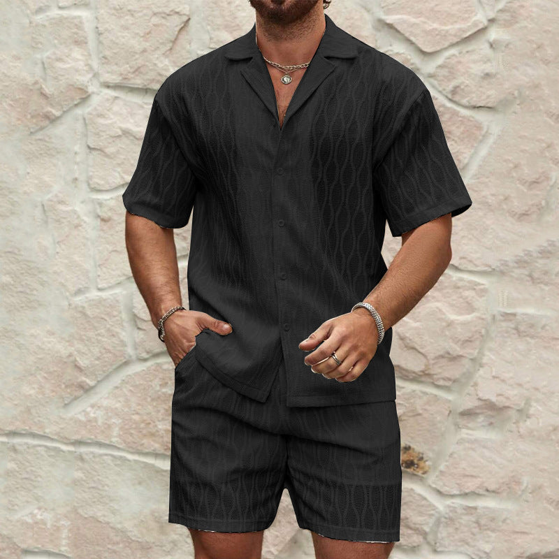 Men’s Textured Knit Co Ord – Button Shirt & Shorts