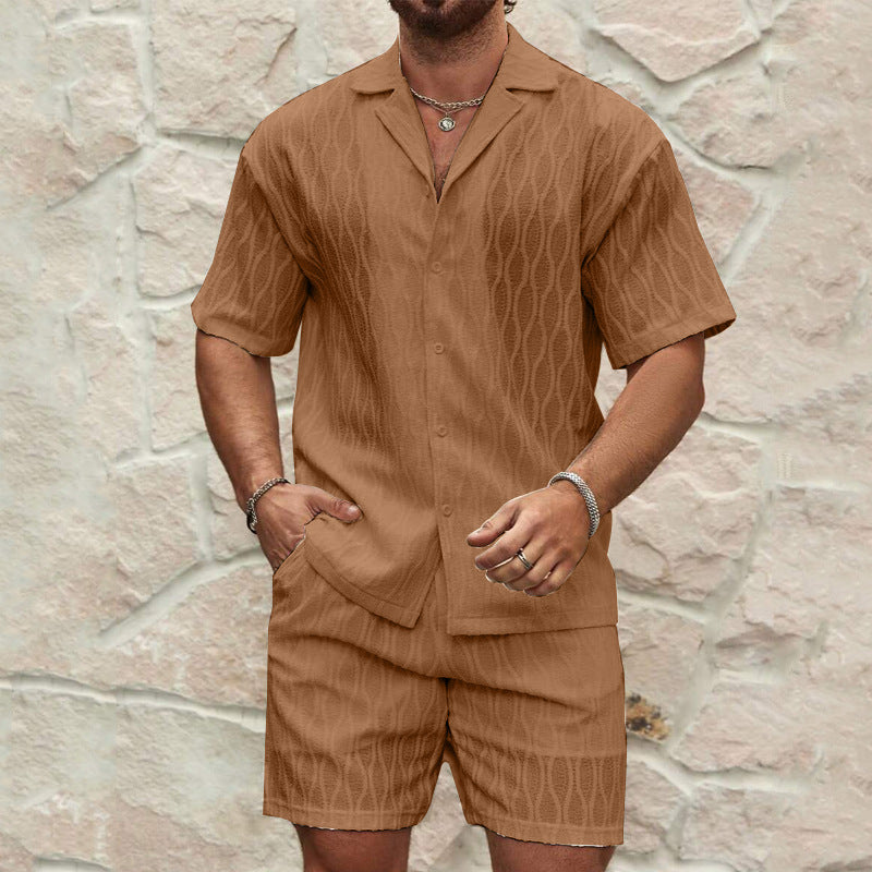Men’s Textured Knit Co Ord – Button Shirt & Shorts