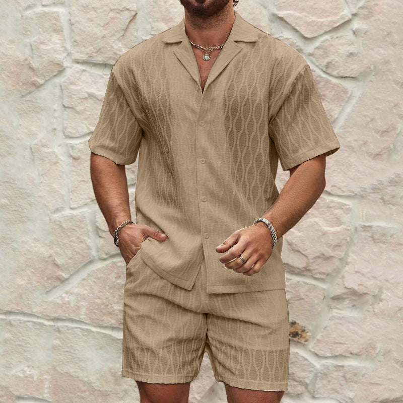 Men’s Textured Knit Co Ord – Button Shirt & Shorts